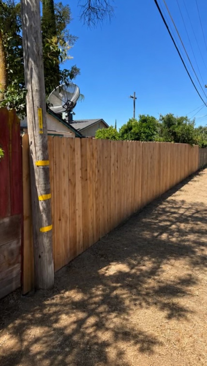 New wood fence after replacement, Merced, CA